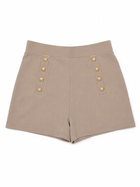 POPULAR H&M Medium Taupe High Waisted Gold Button Shorts Preppy Chic